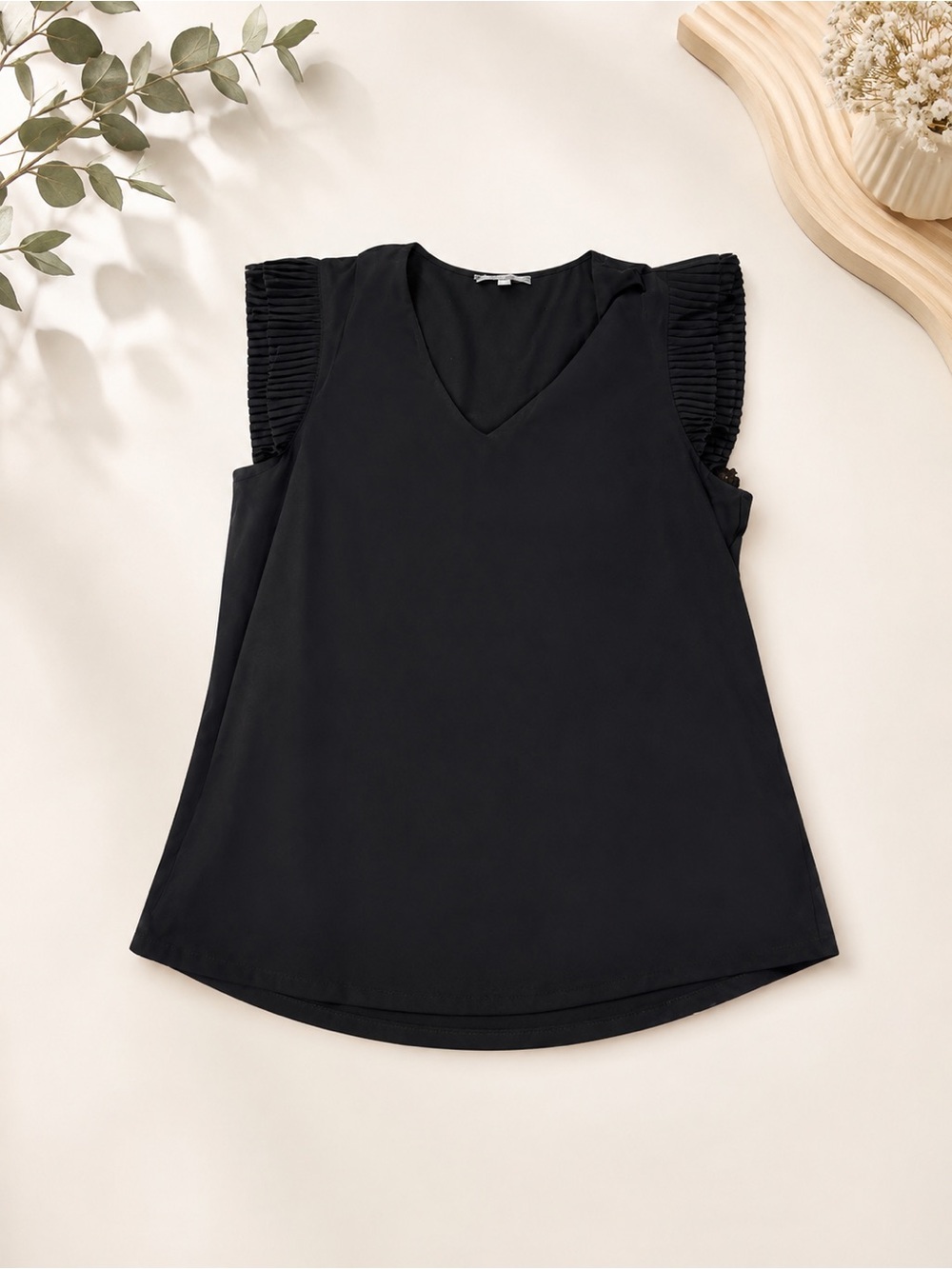 Adrianna Papell black flutter sleeve top blouse size large l